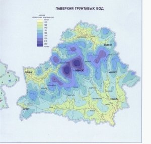 Карта поверхности грунтовых вод Беларуси